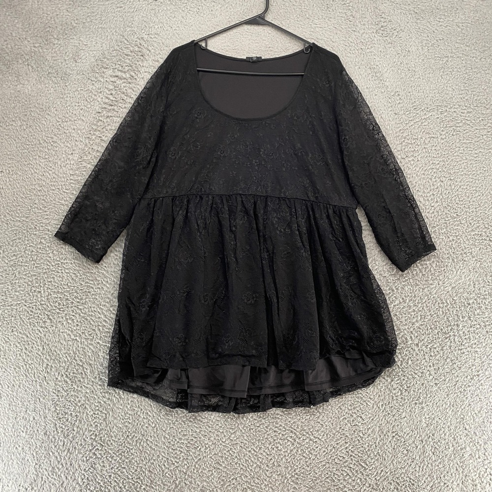 Torrid Lace Babydoll‎ Tunic Top Womens 2/2X Black Whimsigoth Y2K Fairy Grunge